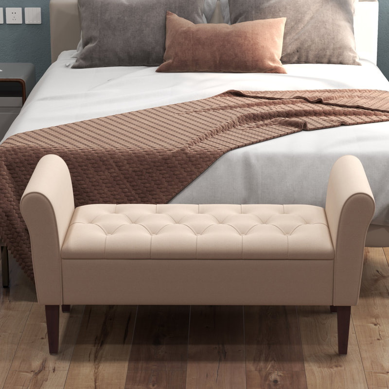 Banc de rangement en polyester touffeté, Sable, H 23,6 po x l 48 po x P 18,9 po