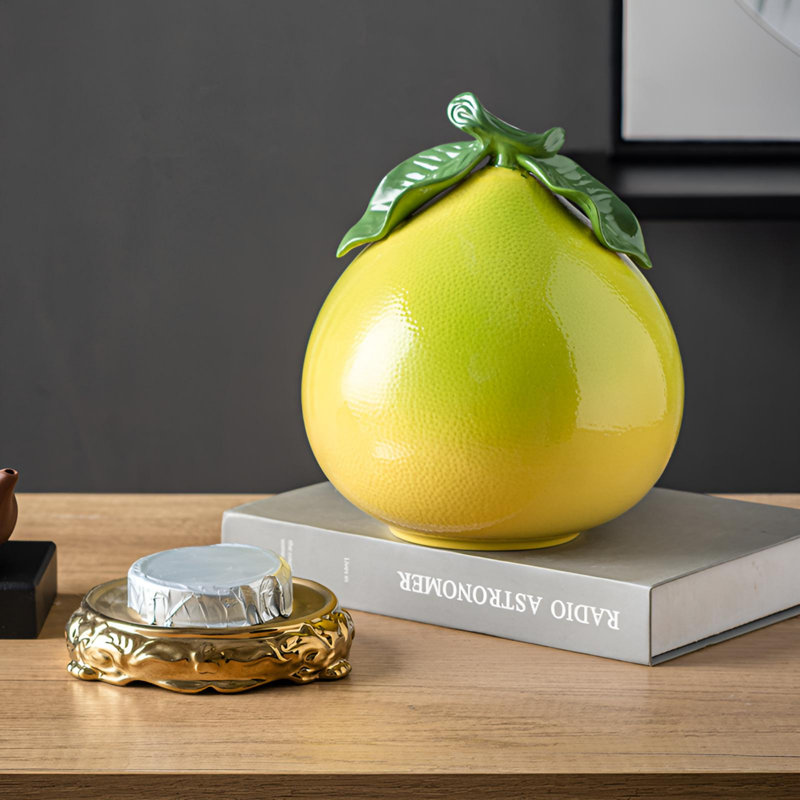 Ornement élégant en céramique pomelo miel - élégant et sophistiqué, H 8,85 po x l 6,88 po x P 6,88 po