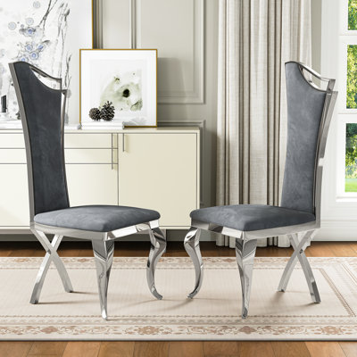 Upholstered King Louis Side Chairs – High-Back Armless Design With Stainless Steel Legs 