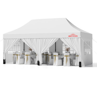 Auvent 10 'x 20' avec 4 parois latérales, toit en crête imperméable Oxford PU 550D pour les fêtes en plein air, les événements, le camping, blanc