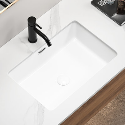 Lavabo de salle de bain rectangulaire encastré en céramique blanche 22 * 15 pouces, de haute qualité, luxueux et moderne, avec trop-plein, facile à nettoyer, installation simple pour meuble-lavabo de 15 pouces de large, long, cuit, acide, teinté