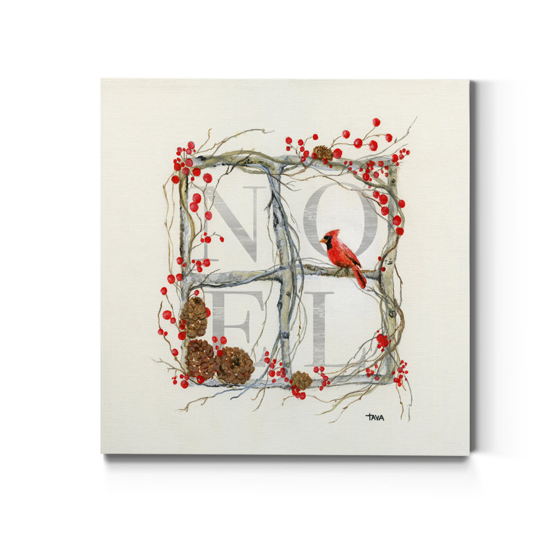 Noel Cardinal Wreath - Reproduction d'art sur toile tendue, H 32 po x l 32 po x P 1 po