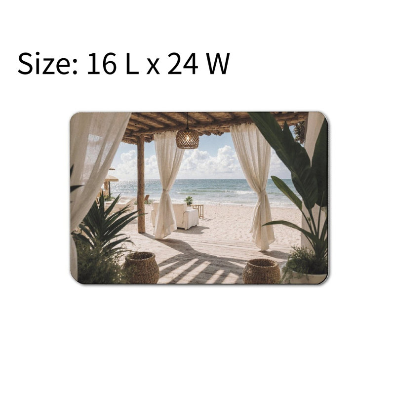 Tapis de bain Beach Cabana View, 16 x 24 po, Vue de cabane de plage beige / vert