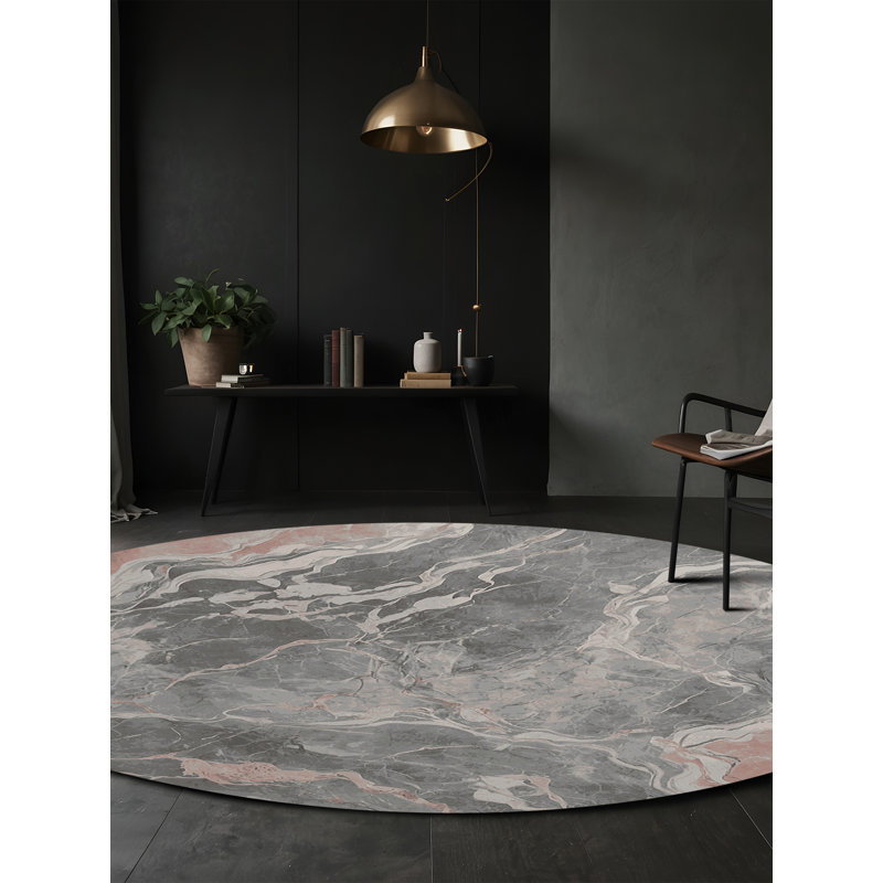 Machine Washable Gray Area Rug, Round 5'