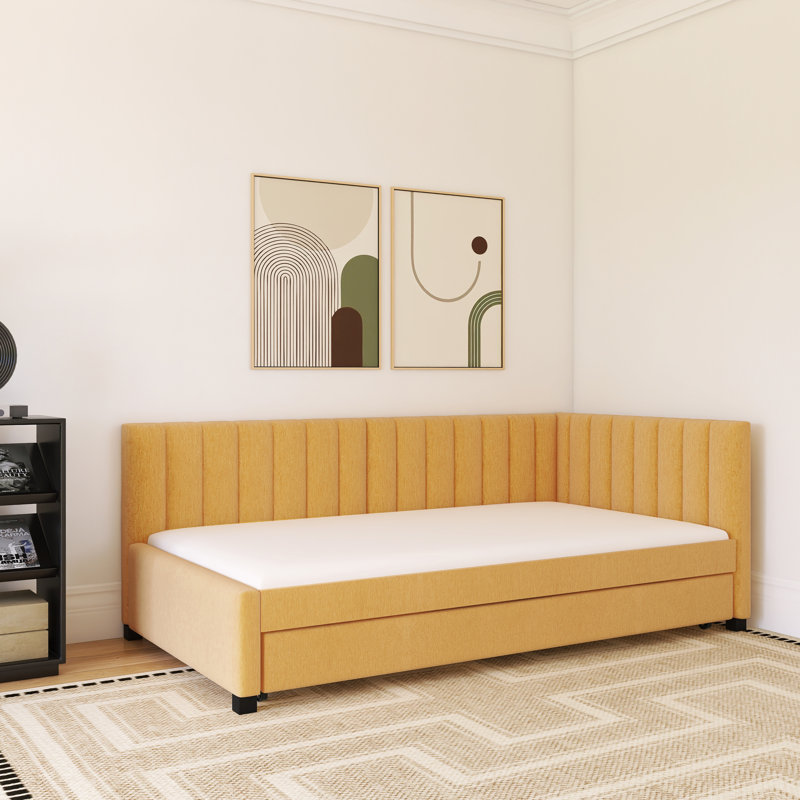 Lit de jour rembourré avec couchette, Lit simple, Jaune