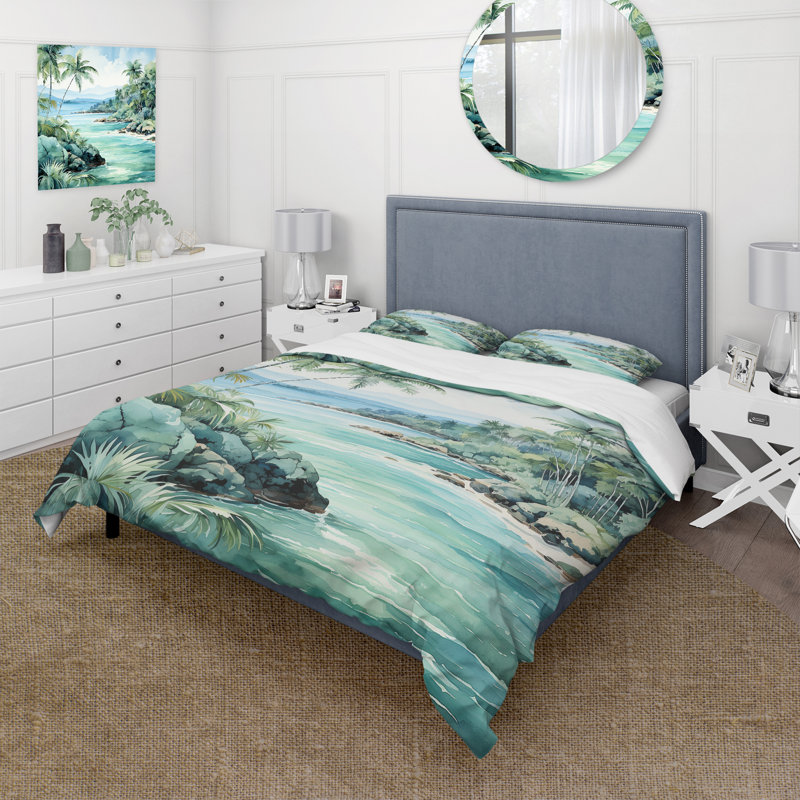 Ensemble de housse de couette Tropical Beach Escape 1 - Coastal Tropical, Housse de couette pour très grand lit et 2 très 