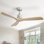 Ventilateur de plafond classique à 3 pales en bois massif 52 po avec télécommande et sans lumières Sofucor Kemp, nickel et beige