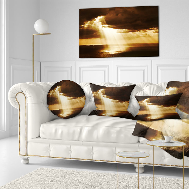 Dramatic Sunset with Sunrays - Landscape Printed Throw Pillow