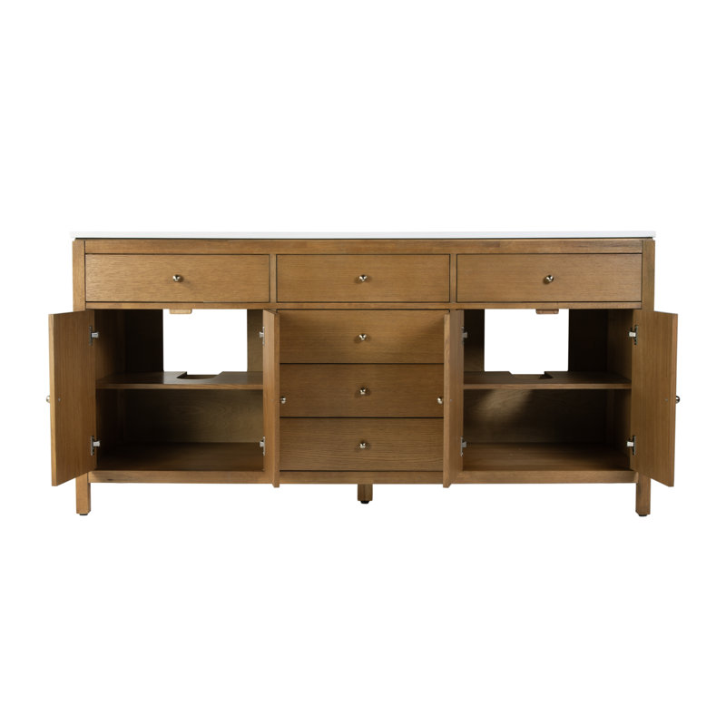Nora 72 in. W Quartz Double Sink Bathroom Vanity Set, Natural