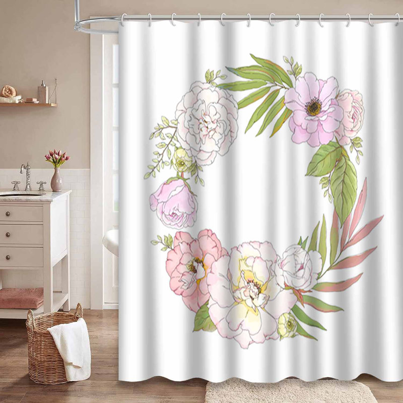 Rideau de douche imperméable à motif floral à motif floral pastel avec 12 crochets, L 72 po x l 72 po
