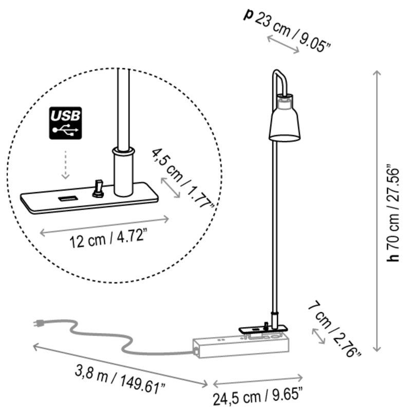 Lampe de bureau Drip 28 po, Transparent