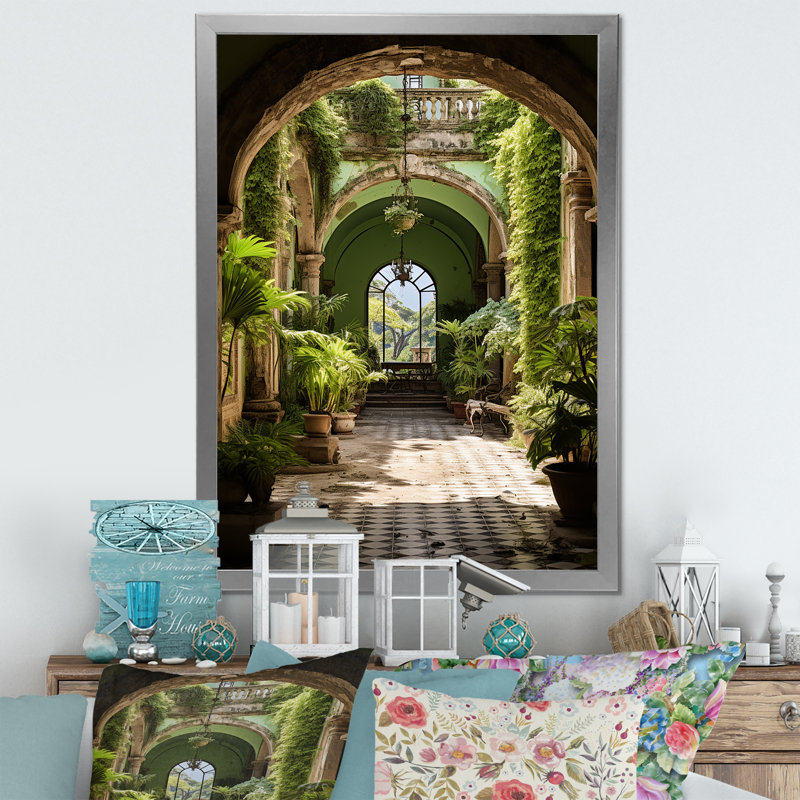 Cuba Colonail Charm Oasis I sur impression sur toile, H 32 po x l 24 po x P 1 po, Cadre simple argenté