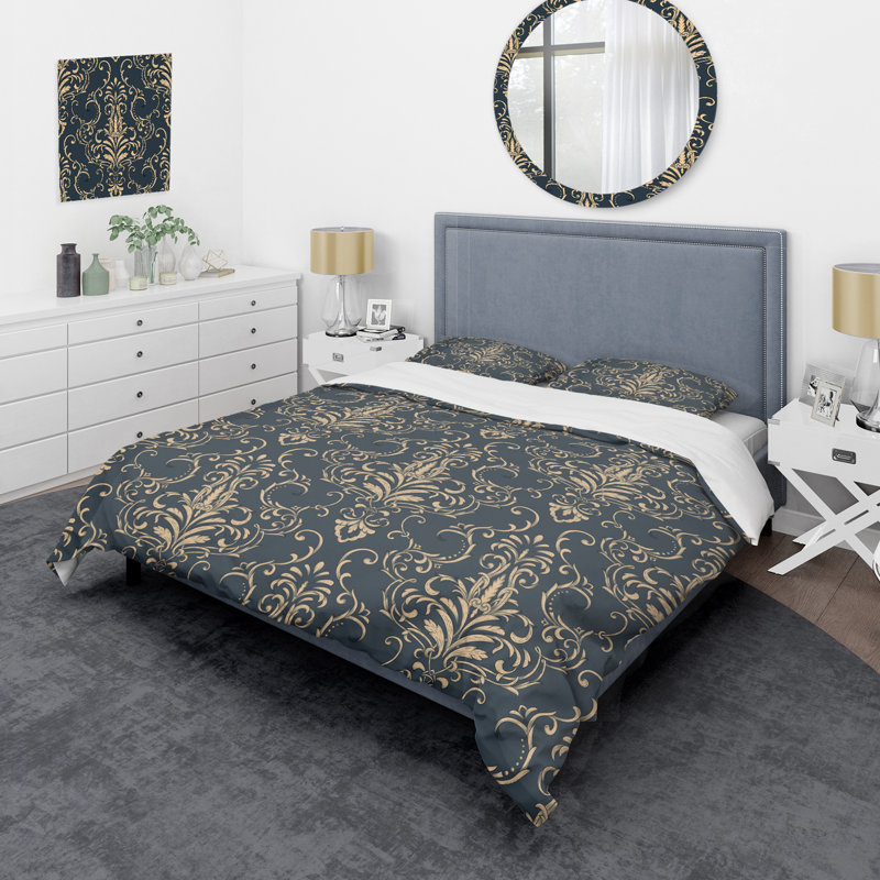 Damas gris - ensemble de housse de couette abstrait - microfibre de polyester
