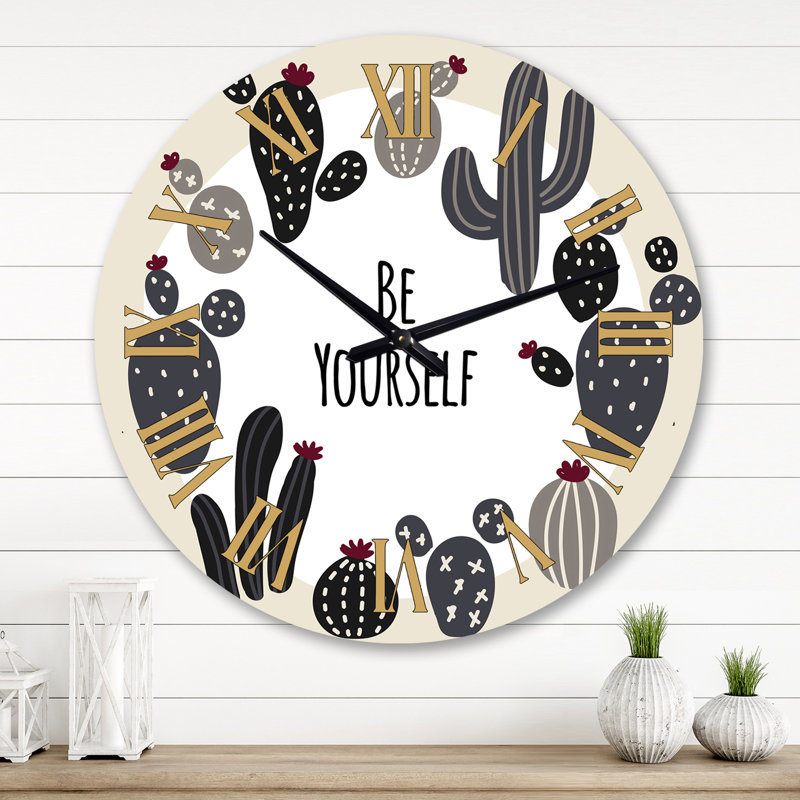 Horloge murale surdimensionnée «Be Yourself Cactus Motivation I», Grand