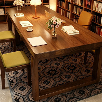 Walnut-colored solid wood rectangular dining table