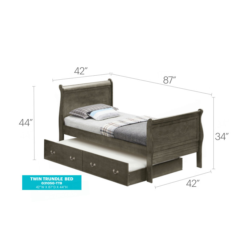 Charmant lit simple gris avec rangement, Gris, Lit simple