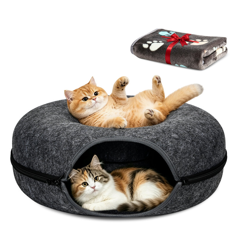 Grand lit pour chat avec grotte et grattoir, 24 po, noir, L-24 in