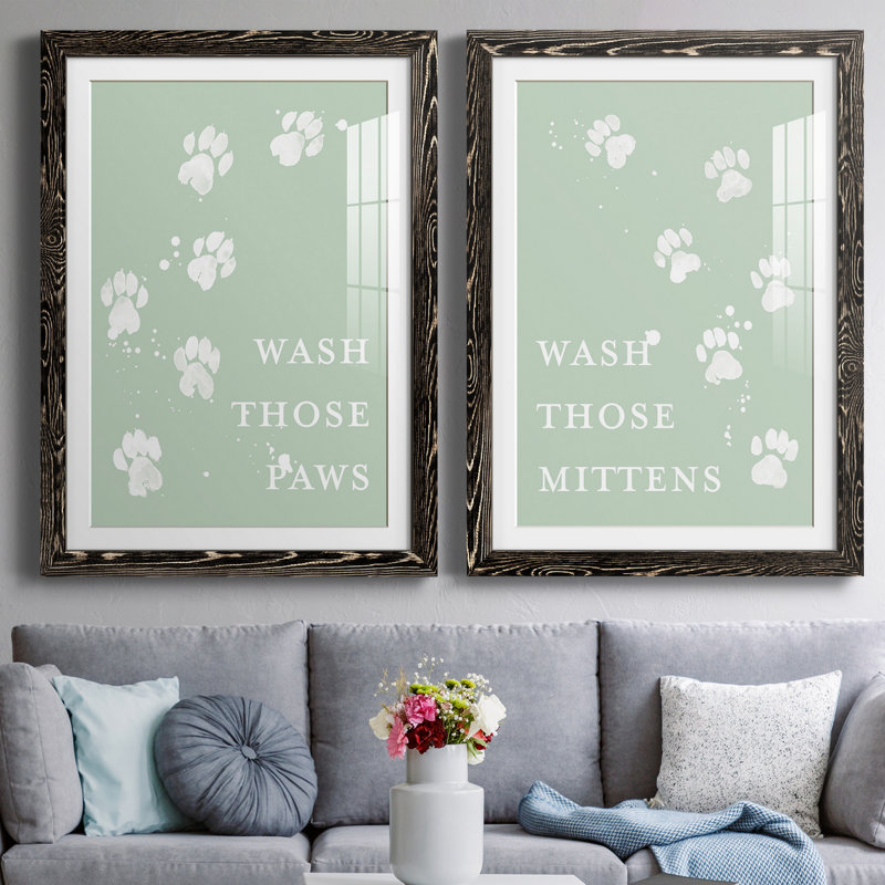 «Wash Your Paws II», toile encadrée de qualité supérieure - prête à être suspendue, H 43,5 po x l 31,5 po x P 1 po, Blanc