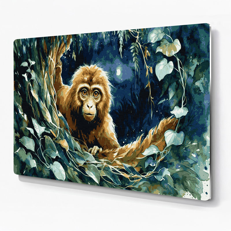 Art mural en métal gris Wildlife Potto, 16" H x 20" W