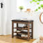Tabouret réglable en hauteur confortable, bois d'hévéa brun, cuir, espace de rangement et banc pratique, hauteur réglable, trois couches de ventilation