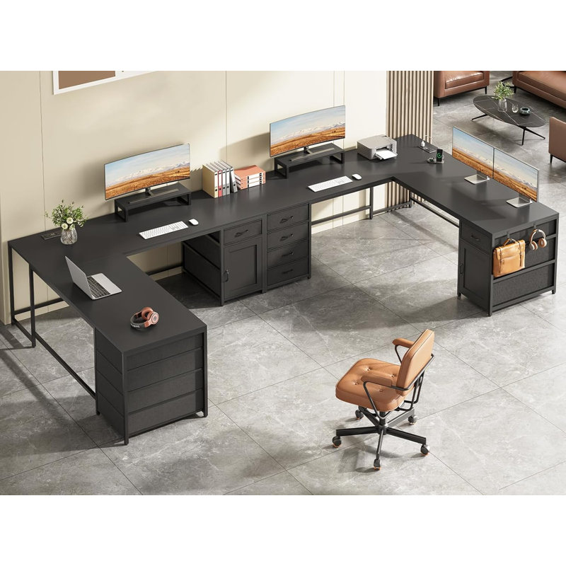63“ W L Shaped Desk, Black