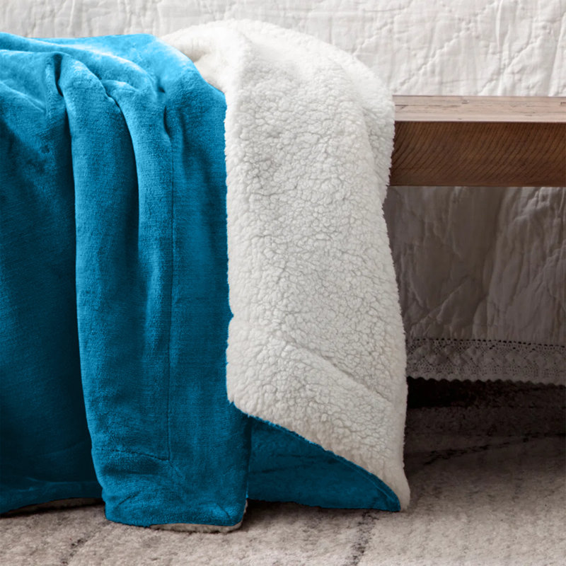 Reversible Soft Sherpa Fleece Fur Thick Dual Sided Blanket Throw, 200cm x 240cm, Teal