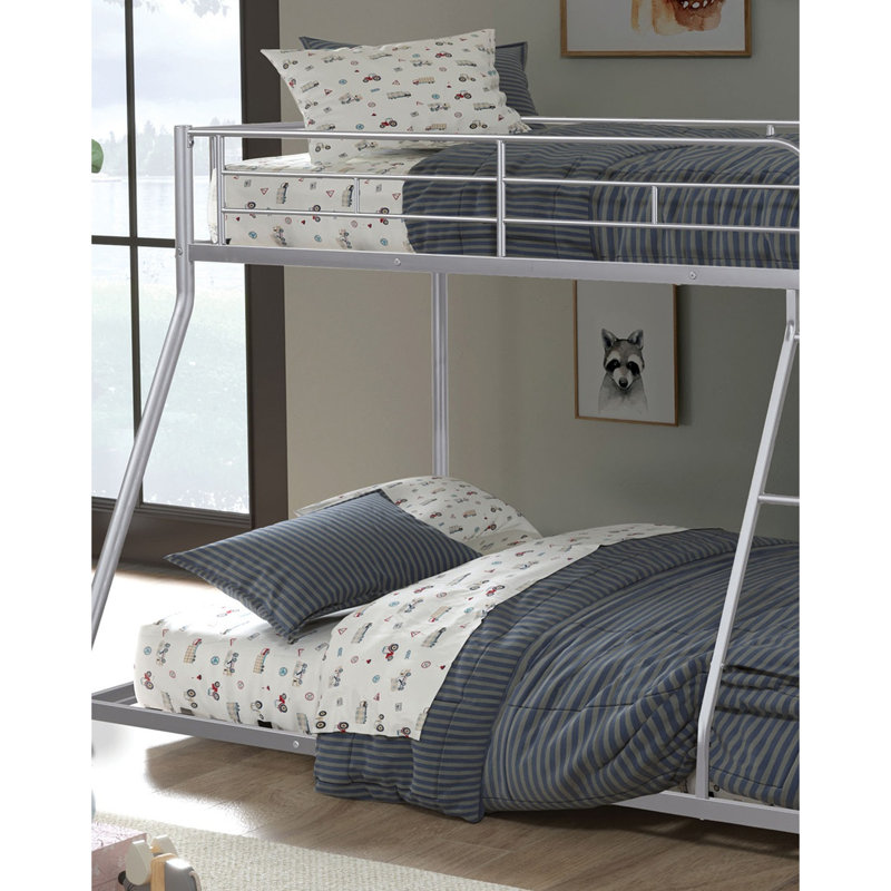 Lit simple superposé au dessus d'un lit double en métal de conception contemporaine au fini argenté pour chambre double, lit, style, finition, attaché