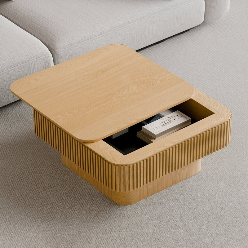 Table basse 31,5 po carrée avec rangement, Naturel