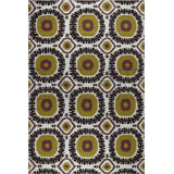Wool Geometric Area Rug in White/Green/Black