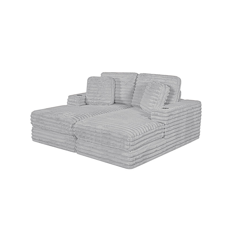Chaise longue double compressée 2 pièces, Gris clair