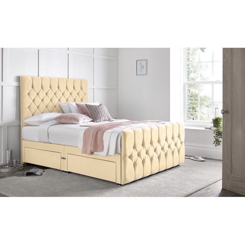 Fleisher Divan Bed with 54" Floorstanding Headboard, Small Single (2'6), Cream, 2 Right Drawers