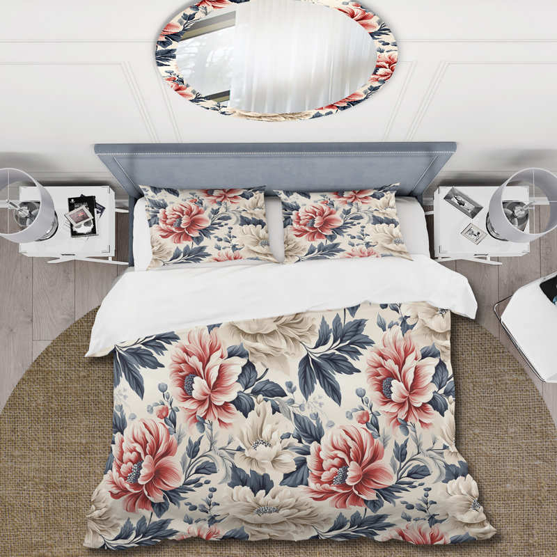 Ensemble de housse de couette Vintage Farmhouse Damask - Floral, Housse de couette pour très grand lit et 2 très