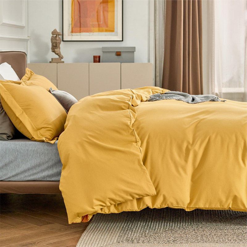 Bedsure Golden Yellow Duvet Cover Twin Size - Soft Double Brushed Bedding Set for Kids & Adults（Set of 3）, Golden Yellow