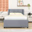 Lit plateforme double tapissier en bois avec lit gigogne et tête de lit-258239004
