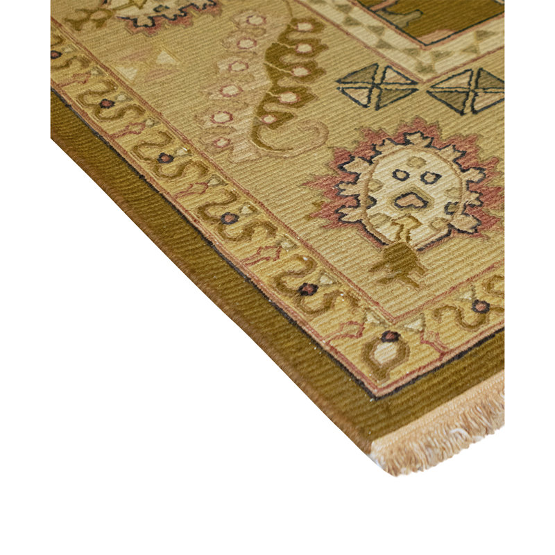 Hand Knotted Wool Oriental Area Rug in Green