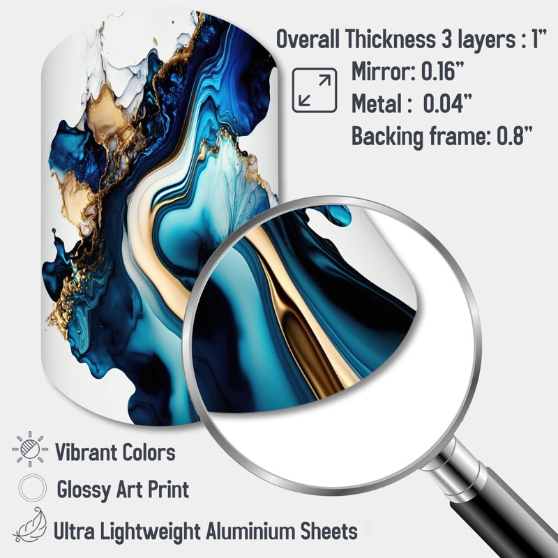 «Abstract Marble Geode Blue II», art mural en métal asymétrique en marbre, cylindre bleu, H 31 po x l 19 po x P 1 po