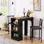 Small Bar Table and Chairs, Tall Kitchen Breakfast Nook with Stools, Dining Set for 2 Person with Storage Shelves for Living Room, Dining Room