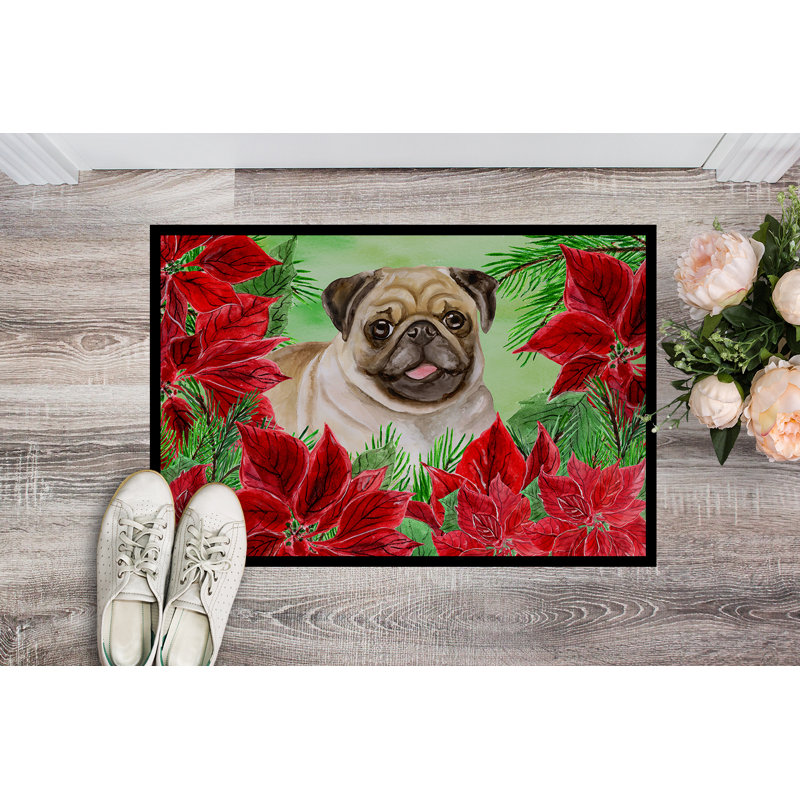Tapis de porte pour l’extérieur antidérapant fauve carlin poinsettas, Rectangle 2 pi x 3 pi