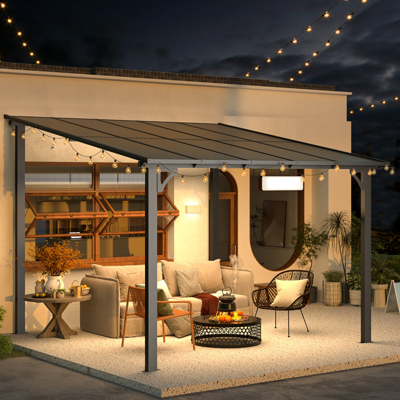 Aluminum Pergola with Canopy, 10 ft x 10 ft, Black