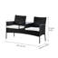 Banc d'extérieur en osier avec table et coussins, noir