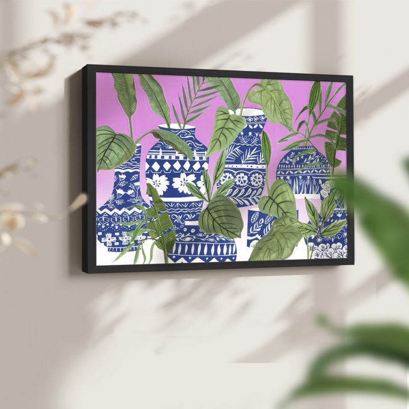 Indigo Palms I - reproduction encadrée - réarmable, H 16 po x l 20 po, Noir