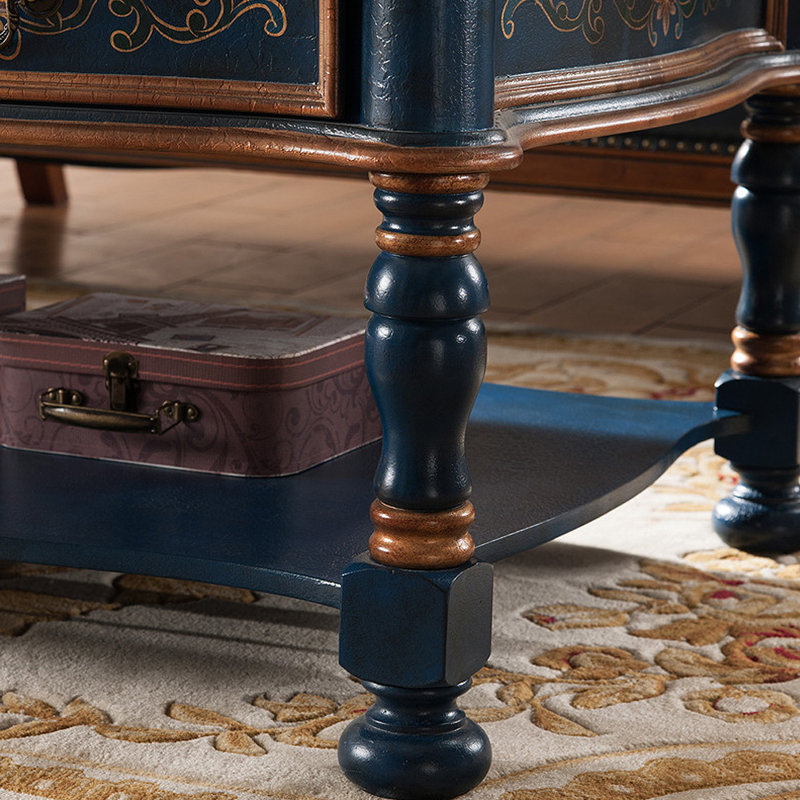 American vintage hand painted coffee table, 22.05" H x 47.24" L x 31.5" W
