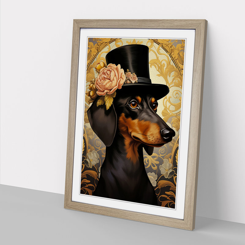 Dachshund Nouveau No.2 - Framed Print, Oak, 46cm H x 34cm W x 2cm D