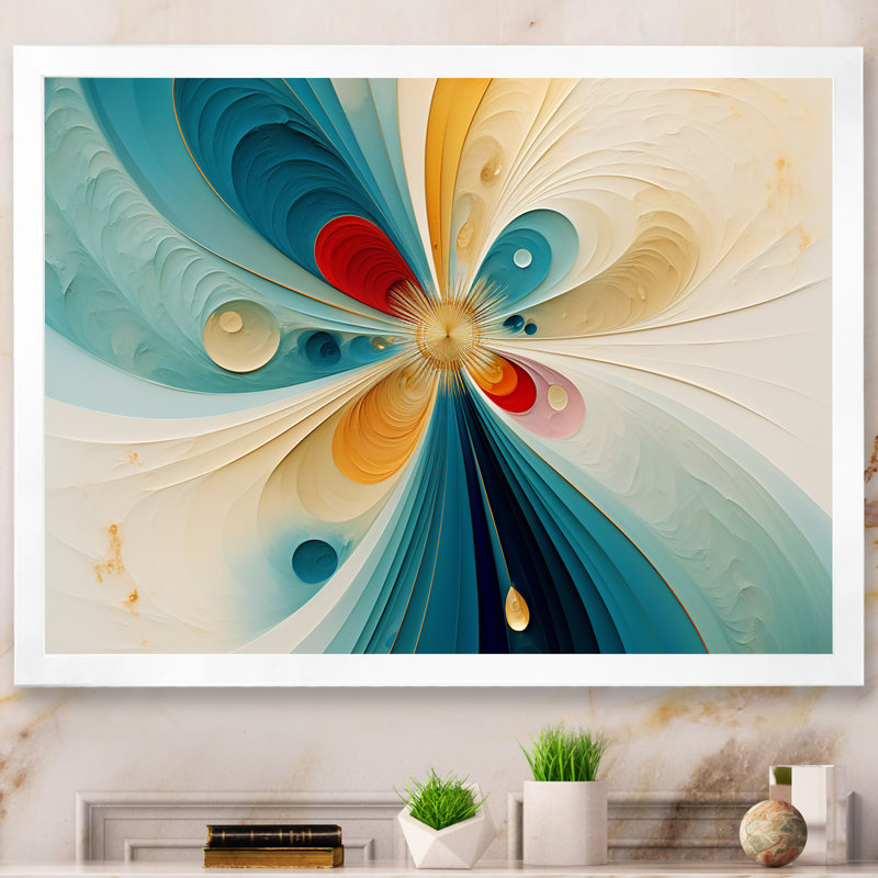 Géométrie de l'esprit en turquoise rétro - impression, Cadre simple blanc, H 16 po x l 32 po x P 1 po