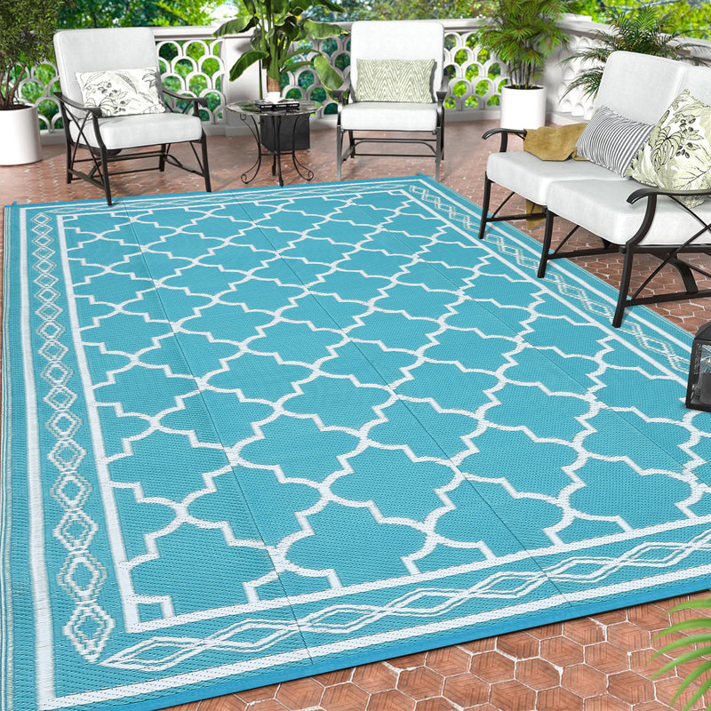 Morocco Outdoor Mats Plastic Straw Rug Waterproof Modern Washable Outdoor Rug for Garden Backyard Picnic Camping RV Deck Beach Trailer