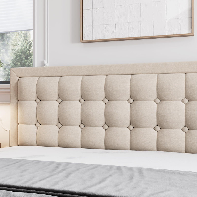 Lit plateforme tapissier Nourdane, Très grand, Beige