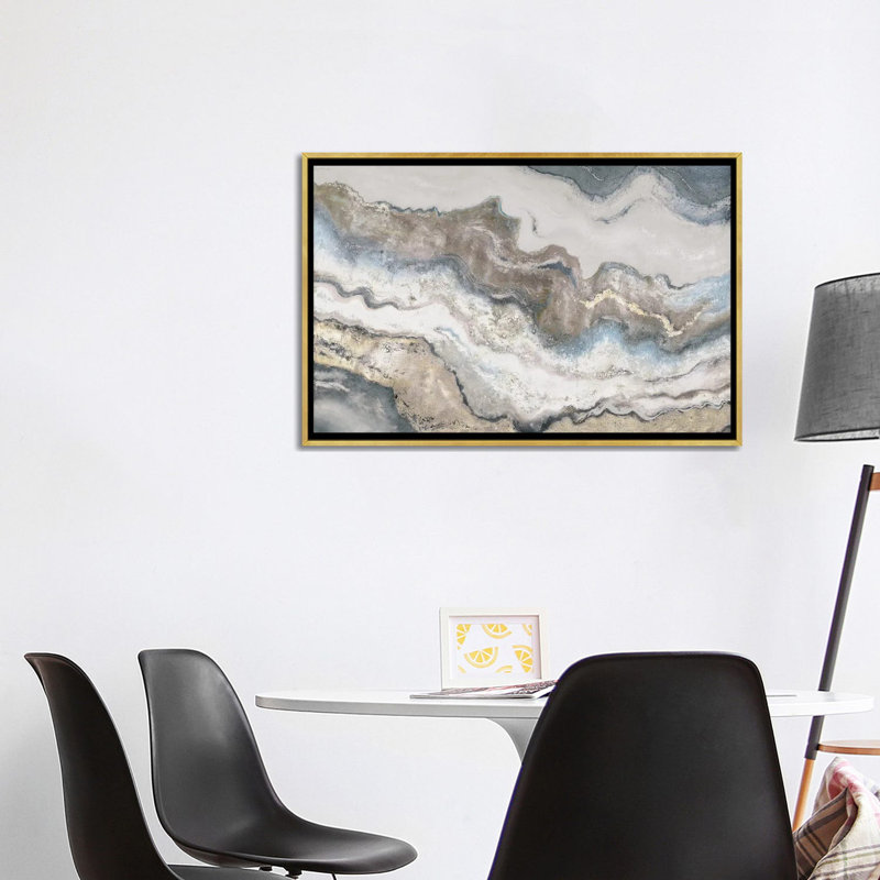 « Marbre » par Patricia Pinto-imprimé, H 26 po x l 40 po x P 1,5 po, Toile encadrée d'or, Pas de tapis