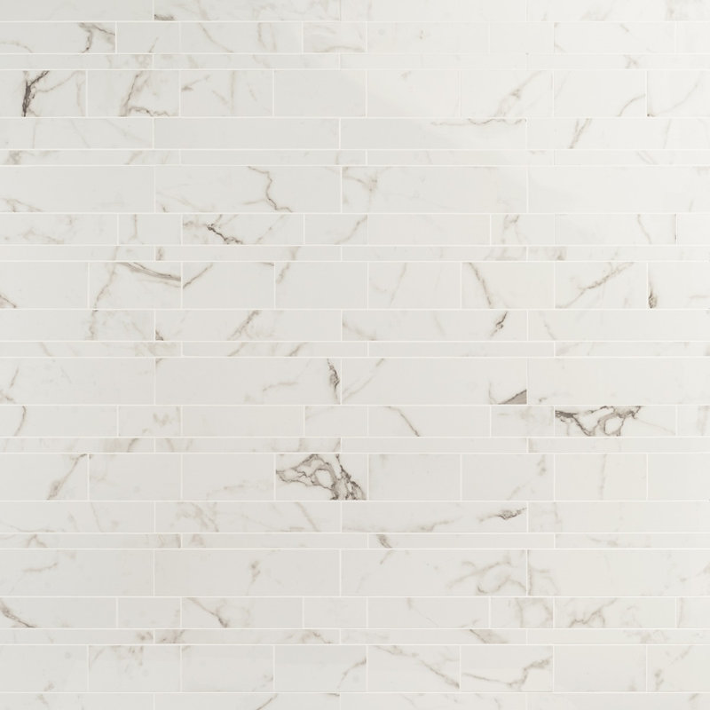 Saroshi 11.41 in. x 11.69 in. Polished Porcelain Marble Look Floor and Wall Mosaic Tile, Statuario Venato