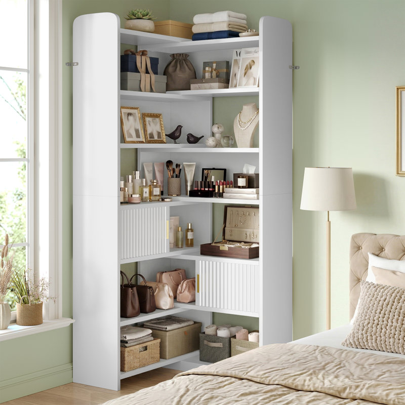  75.1"H Modern Adjustable Bookcase - Open & Closed Storage, L-Shaped or Straight, for Living Room, Bedroom, Home Office,75.1"Hx46.9"Wx9.4"D