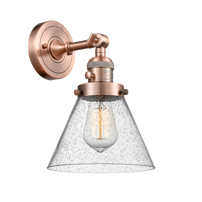 Applique murale 1 lumière Cone, Grainé, Ampoule incandescente rétro 60 watts, Cuivre antique
